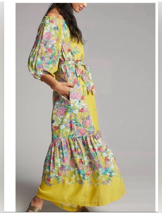 Anthropologie Dresses & Skirts - Anthropologie Yellow Floral Off-Shoulder Tie-Waist Maxi Dress